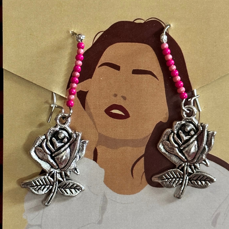 Metal Rose Charm Earrings