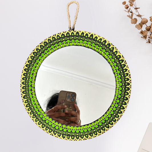 Green Mandala Dots with Mirror wall hanging