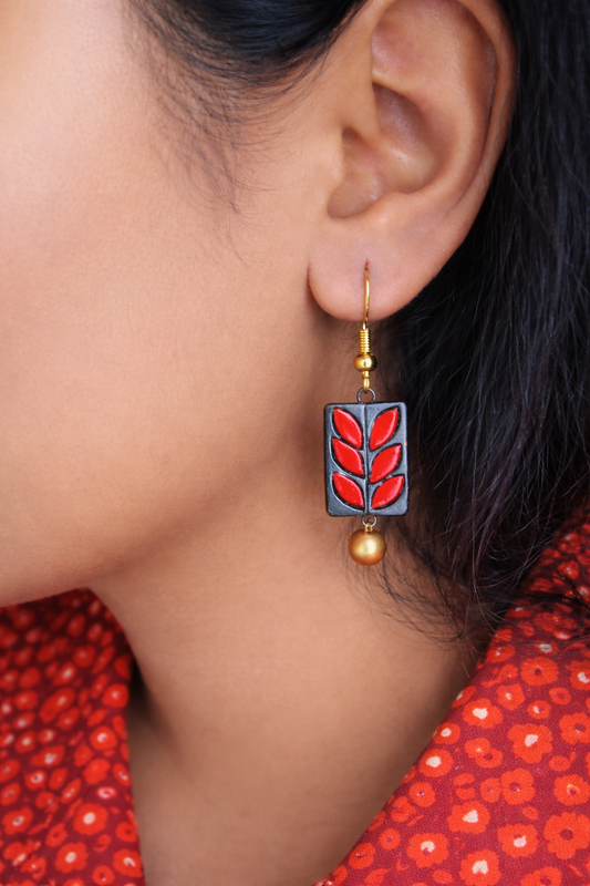 Scarlet Fern Rectangle Danglers